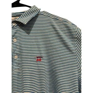 Bald Head Blues Men's Blue White Striped Golf Polo Shirt Size L‎ Pima Cotton